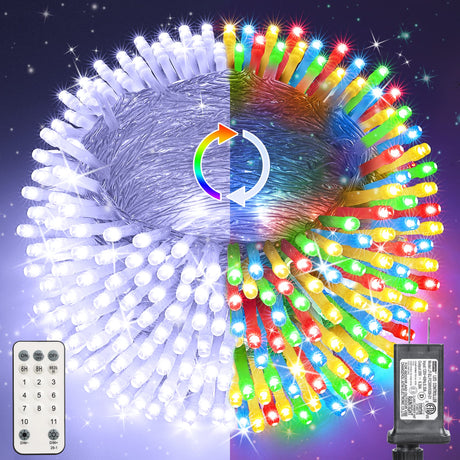 Color Changing Christmas Lights, 175ft 500 LED White & Multicolor Christmas String Lights with Remote, 11 Modes Christmas Twinkle Lights Waterproof for Christmas Party, Garden, Xmas Tree Decorations Jnaurb