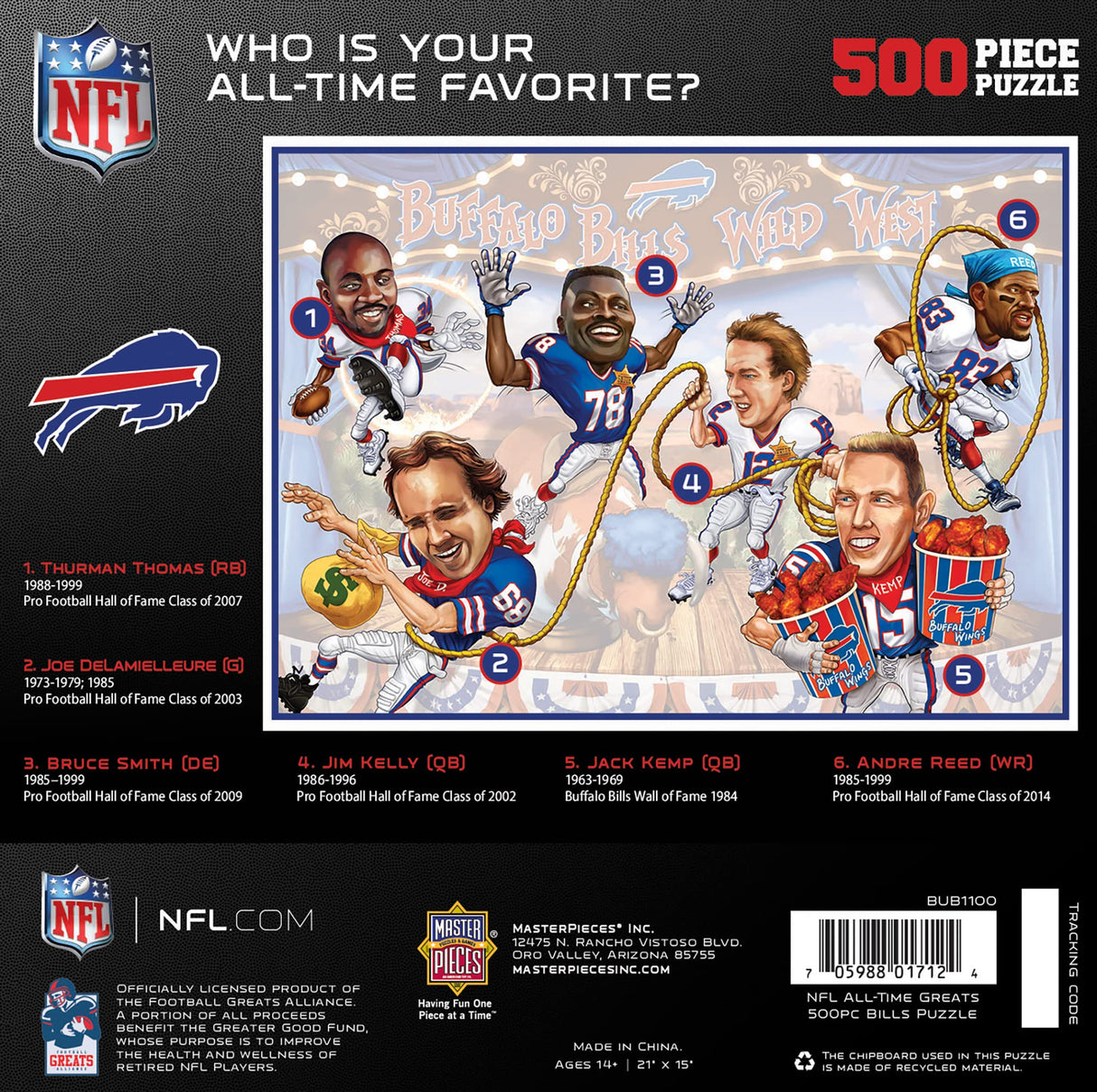 MasterPieces 500 Piece Sports Jigsaw Puzzle for Adults - NFL Buffalo Bills All-Time Greats - 15x21 Masterpieces