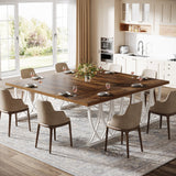 Tribesigns Dining Table for 6-8 People, 70.86-Inch Rectangle Wood Kitchen Table, Dinner Table with Heavy Duty Metal Frame for Kitchen, Living Room (Retro Brown & White, Without Chair) Tribesigns