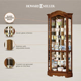 Howard Miller Jamestown II Corner Curio Cabinet 680-250 – Oak Yorkshire Finish Home Decor, Seven Glass Shelves, Eight Level Display Case, Locking Front Door & Halogen Light Howard Miller
