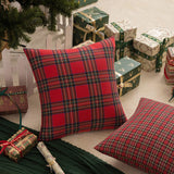 AQOTHES Pack of 2 Christmas Plaid Decorative Throw Pillow Covers Scottish Tartan Cushion Case for Farmhouse Home Holiday Decor Red and Green, 18 x 18 Inches AQOTHES