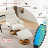 Chenille Swivel Recliner with Ottoman - Massage Recliner Chair with Heat & 360° Rotate, Swivel Stressless Reclining Chair with Ottoman & Remote-Control Massage, Manual Recliners for Bedroom (White) JCRRFLT