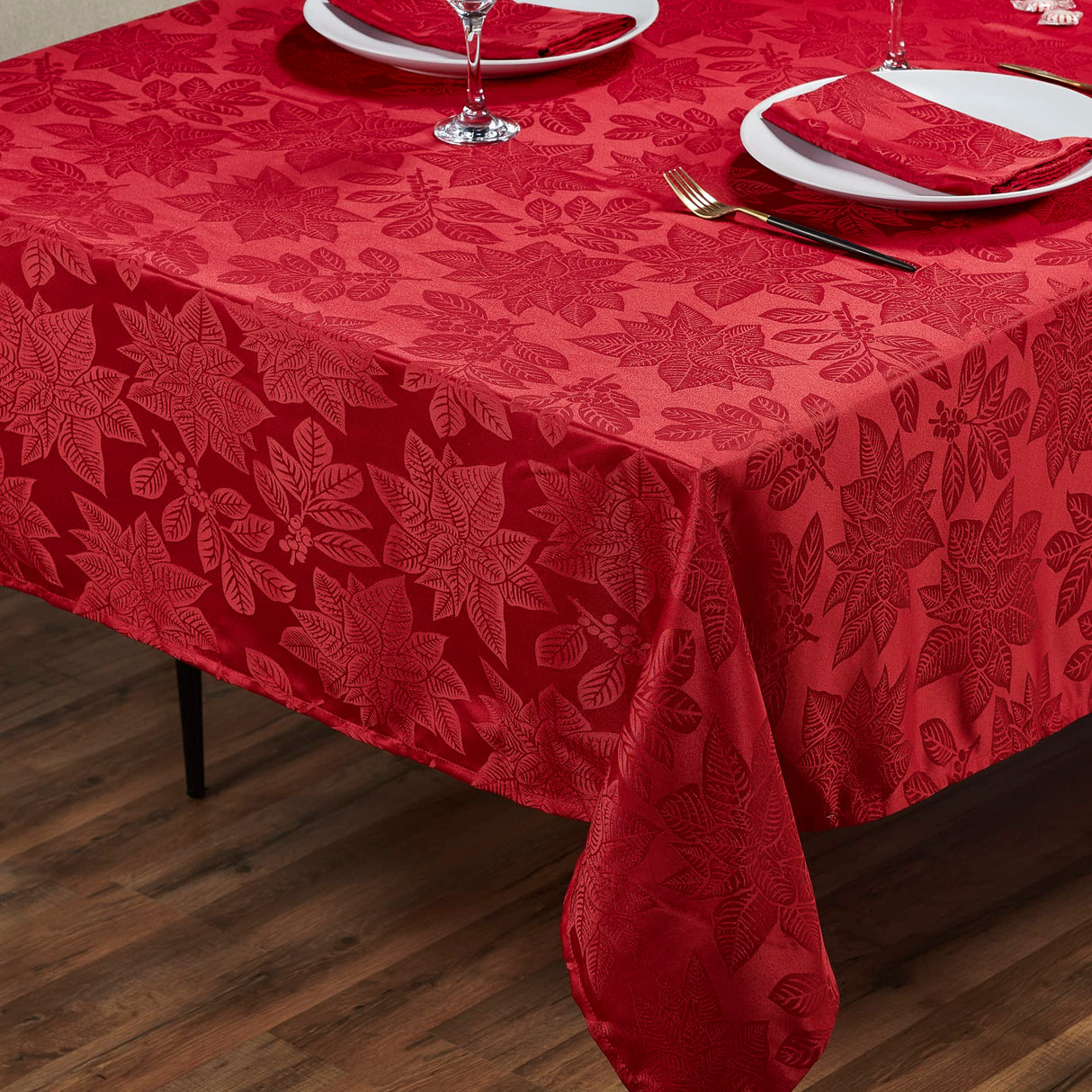 Kadut Christmas Tablecloth, Poinsettia Leaf Red Tablecloth (60 x 102 Inch) for 6 Foot Rectangle Tables, Heavy Duty Fabric, Table Cloth for Harvest, Xmas Holiday, Winter, and Parties Table Cover Kadut