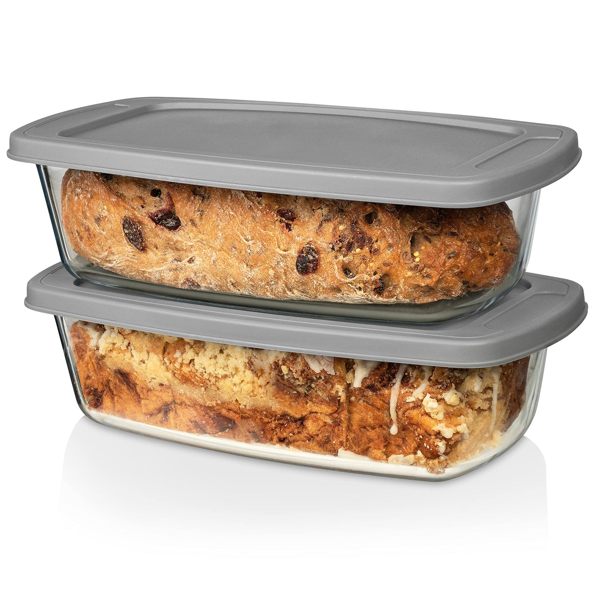 Razab LARGE 7.6 Cups/1800 ML/1.9 Qt Glass Loaf Pan with Lids (Set of 2) - Meatloaf Pan BPA free Airtight Lids Grip Handle Easy Carry, Microwave and Oven Safe - Loaf Pans For Baking Bread, Cakes Razab