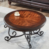 DS-HOMEPORT Retro Round Wood Coffee Table with Metal Leg, Circle Farmhouse Coffee Table for Living Room, Wooden Mid Century Coffee Tables, Easy Assembly (Only Coffee Table, 35" Dx35 Wx19 H) DS-HOMEPORT