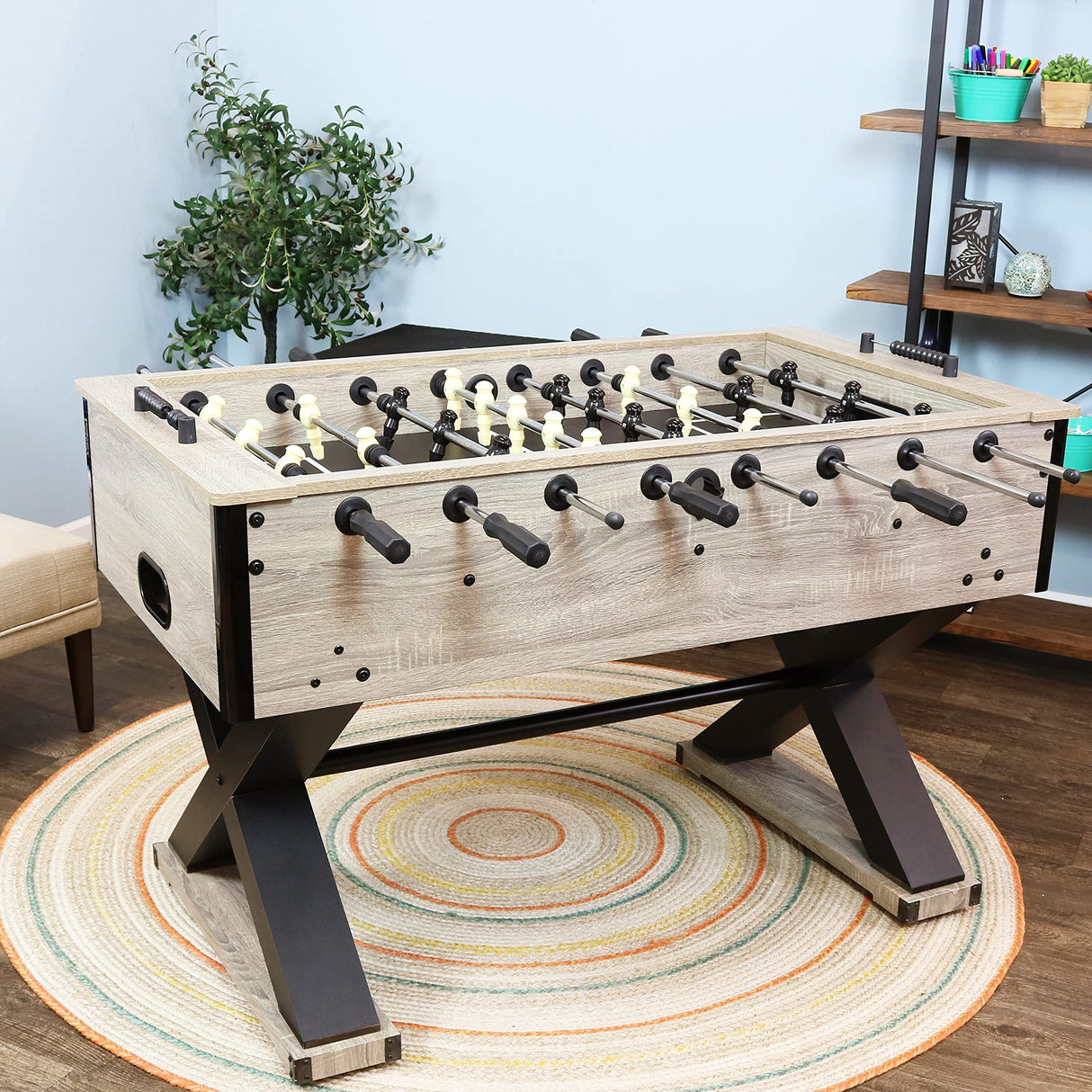 Sunnydaze Delano 54.5-Inch Indoor Foosball Table with Gray Distressed Wood Look Sunnydaze