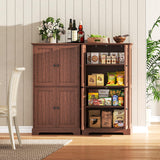 ChooChoo Bathroom Floor Cabinet, Farmhouse Bathroom Storage Cabinet with 4 Doors and Adjustable Shelves, Pantry Cabinet for Living Room, Kitchen, Walnut ChooChoo