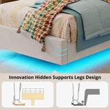 LIKIMIO Twin Bed Frame with Headboard, Velvet Upholstered Platform Bed with LED Light, Solid Wood Slats Support, No Box Spring Needed, Cream LIKIMIO