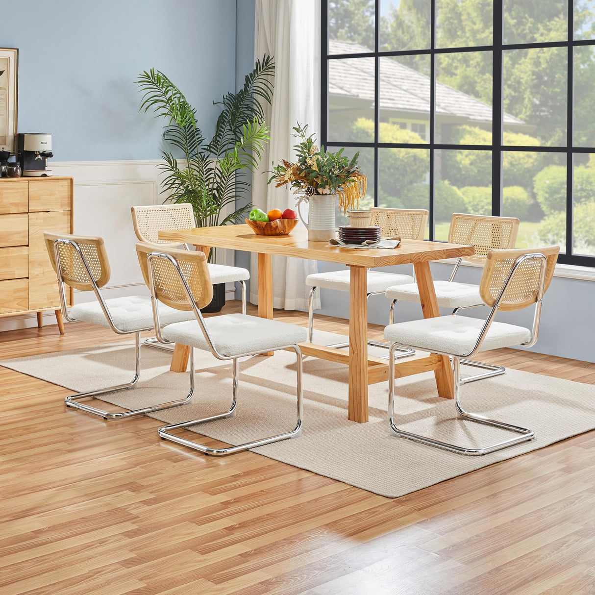 Yaheetech Rattan Dining Chairs Set of 2 Dining Room Chairs Mid Century Modern Kitchen Chairs with Metal Legs and Upholstered Seat for Home Kitchen Living Room, Boucle Fabric, White Yaheetech