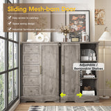 Vabches Farmhouse Dresser Storage Cabinet Chest of Drawer for Bedroom, 5 Drawer Dresser with Sliding Barn Door, 48" Tall Wood Rustic Dresser for Bedroom, Living Room, Entryway, Hallway, Washed Grey Vabches