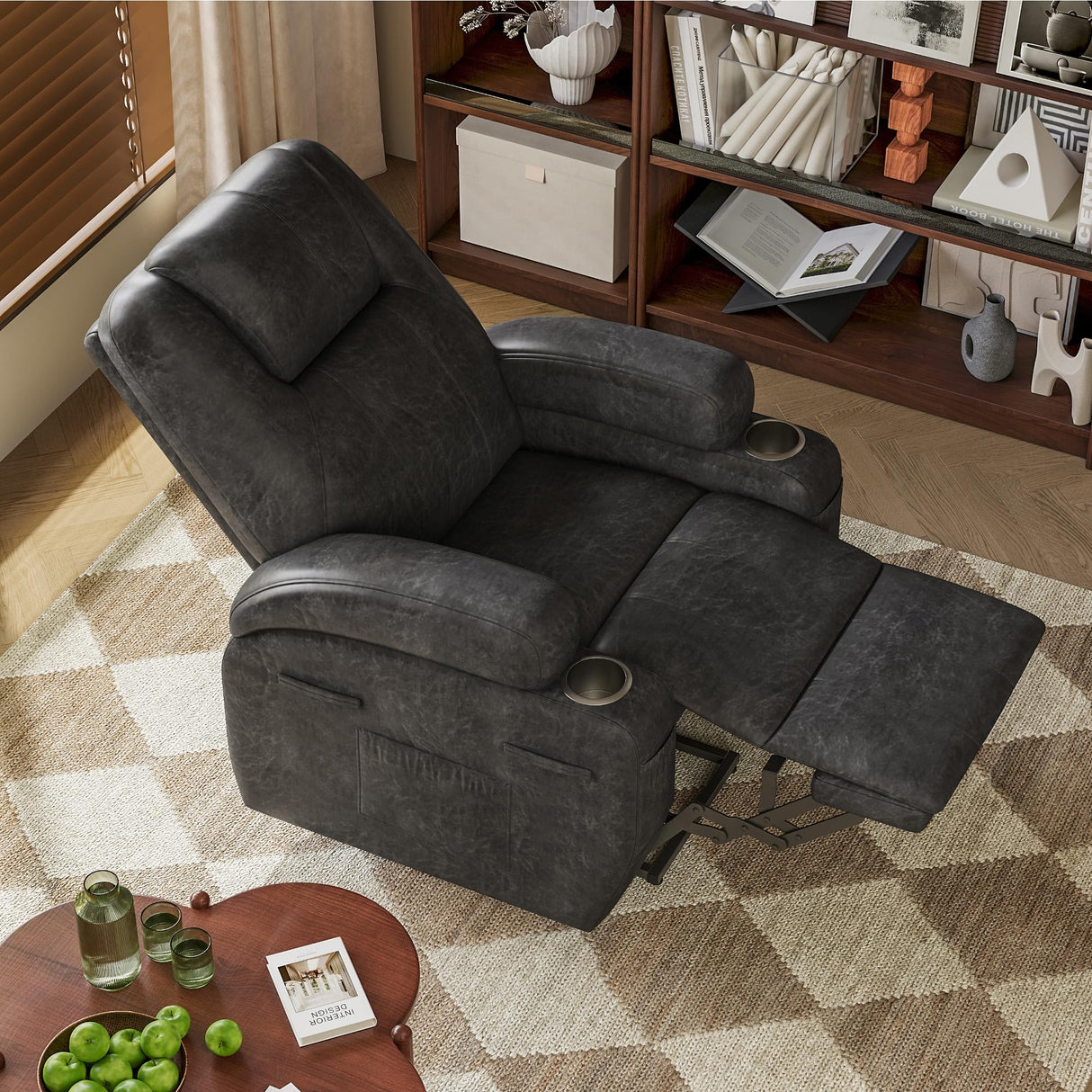 Electric Power Lift Recliner Chair with Massage for Elderly Corduroy Fabric Recliner Single Sofa with Cup Holders, Side Pockets and Remote Control for Living Room Bedroom (Leathaire, Dark Gray) Furmax