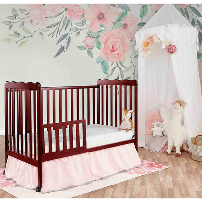 Dream On Me Carson Classic 3-In-1 Convertible Crib In Cherry, Made Of Sustainable Pinewood, Non-Toxic Finish, Comes With Locking Wheels, Wooden Nursery Furniture - WoodArtSupply