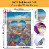 Mowana Diamond Art Kits for Adults - Beach Diamond Painting Kits for Beginners, Sea Stone Love Heart Stone 5D DIY Full Drill Rhinestone Gem Art Painting for Home Wall Decor and Gifts 6 Pack 12x16inch Mowana