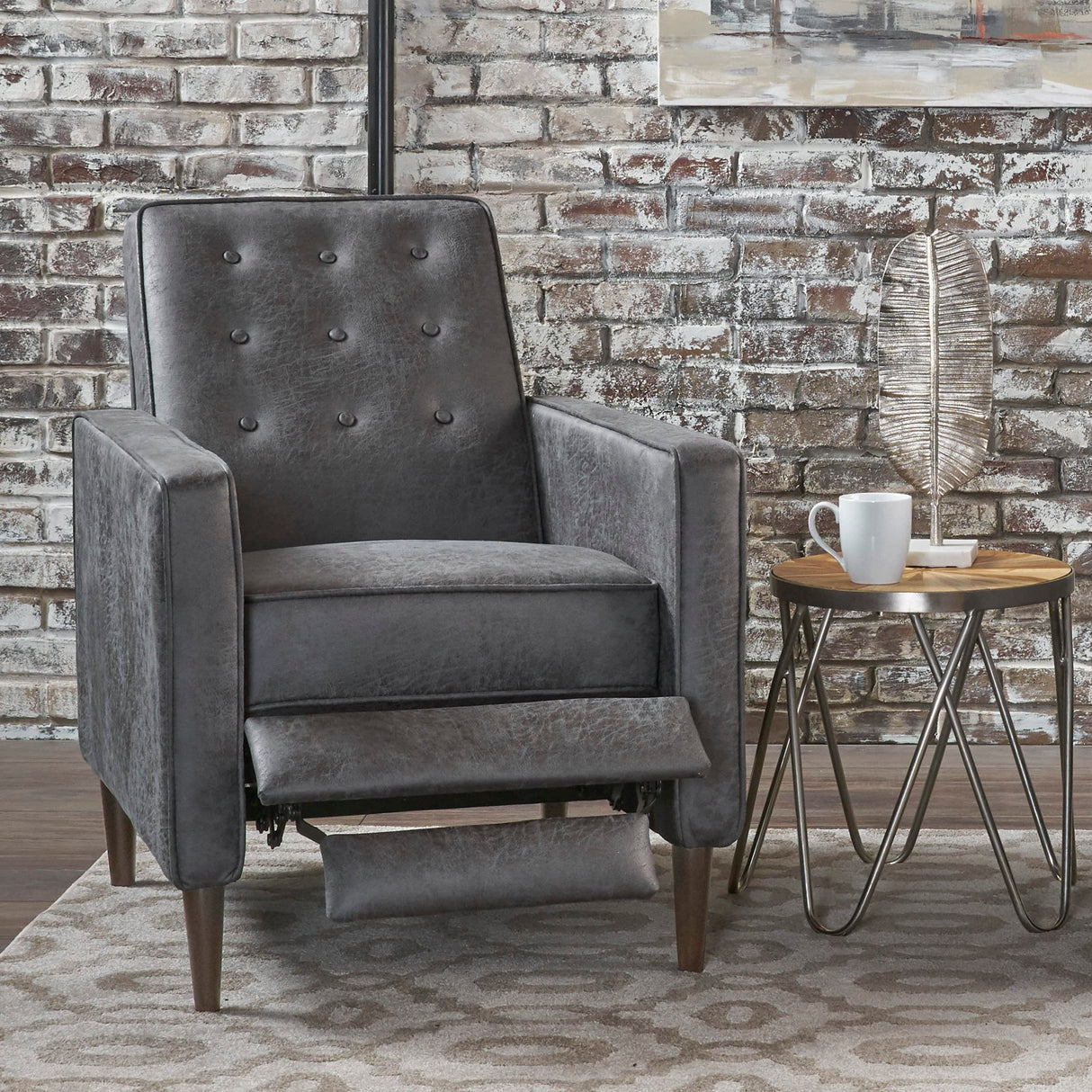 Christopher Knight Home Mervynn Mid-Century Modern Microfiber Recliner, Slate / Dark Espresso Christopher Knight Home