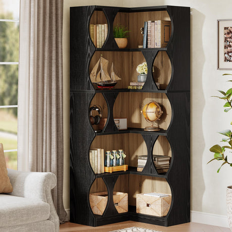 Tribesigns Corner Bookshelf, 71" Tall Corner Bookcase, 5-Tier Black L-Shaped Bookshelves Display Etagere Shelf for Home Office, Living Room, Bedroom Tribesigns