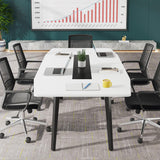 Tribesigns 6FT Conference Table, 70.86L x 35.43W x 29.52H Inches Boat Shaped Meeting Table, Modern Seminar Table for Office Meeting Conference Room (6ft, White & Black) Tribesigns