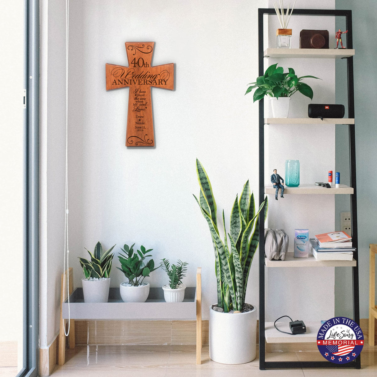 LifeSong Milestones Personalized 40th Wedding Anniversary Hanging Wall Cross for Parents Couple Grandparents Home and Wall Decoration LifeSong Milestones