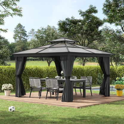 Outsunny 10' x 10' Hardtop Gazebo Canopy with Polycarbonate Roof, Aluminum Frame, Permanent Pavilion Outdoor Gazebo with Netting, for Patio, Garden, Backyard, Deck, Lawn, Black