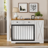 Dog Crate Furniture Kennel with Double Doors, Wooden Pet House with 2 Drawers and Pet Feeder Station Storage Cabinet, Furniture Style Dog Crate Table Side End Table for Large Medium Dogs, White SDMY