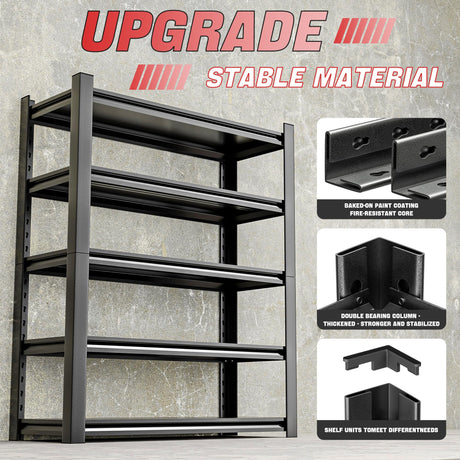 Phonando 72" Hx36 Wx16 D 5-Tier Garage Shelf, 3000 lbs Heavy Duty Storage Shelves, Easy Assembly Adjustable Stainless Shelving, Suitable for Garage Basement Office Farmhouse etc Phonando