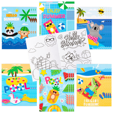 Dvbonike 24Pcs Summer Beach Coloring Books Including Watermelon Pineapple Coconut Flamingo DIY Art Drawing Patterns Pool Birthday Party Favors Gifts Home School Activity Supplies for Kids Boys Girls Dvbonike