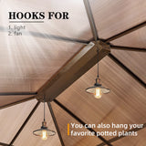 YOLENY 12'x16' Hardtop Gazebo, Outdoor Polycarbonate Roof Canopy, Aluminum Frame Permanent Pavilion with Curtains and Netting, Sunshade for Garden, Patio, Lawns, Khaki YOLENY