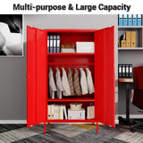 SunLinkSan Metal Storage Cabinet with Doors and Adjustable Shelves, Organization Locker, Farmhouse Kitchen Pantry for Cupboard, Bedroom, Dining, Living, Bathroom, Office, Garage Room (Wardrobe, Red) SunLinkSan