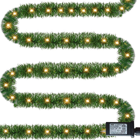 Dazzle Bright 50 FT Pre-lit Christmas Green Garland, 150 LED Lights Lighted Artificial Pine Garlands, for Indoor Outdoor Christmas Decor Holiday Wedding Decoration Dazzle Bright