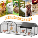 Large Metal Chicken Coop 120"×40"×40" Heavy Duty Chicken Run Hen House with Waterproof Anti-UV Cover for Outdoor Chicken Pens with Chicken Swing SPIDERCAMP
