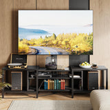 IRONCK 79 Inch TV Stand for TVs up to 85 Inch with Mount and Power Outlet, 3 Tiers TV Console with Storage Shelves, Entertainment Center, Steel Frame, for Living Room, Bedroom, Black IRONCK