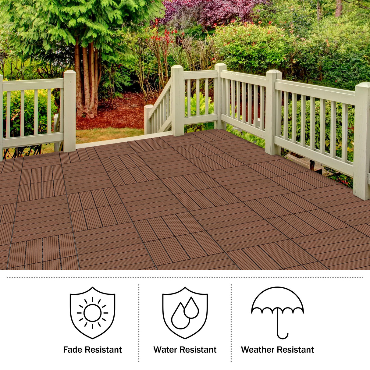 Interlocking Deck Tiles - 6-Pack 11.6-in Wood Plastic Composite All-Weather Outdoor Flooring Balcony Poolside or Patio by Pure Garden (Brown) Pure Garden