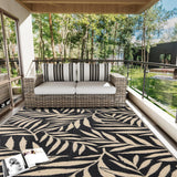 OLANLY Waterproof Outdoor Rug 5x8 ft, Reversible Outdoor Plastic Straw Rug with Leaf Pattern, RV Mat, Indoor Outdoor Carpet for Patio, Camping, Balcony, Deck, Backyard, Black & Beige OLANLY