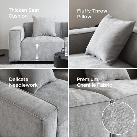 Acanva Luxury Modular Sectional Living Room Sofa Set, Modern Minimalist Style Couch with Ottoman and Chaise, L-Shape, Chenille Grey Acanva