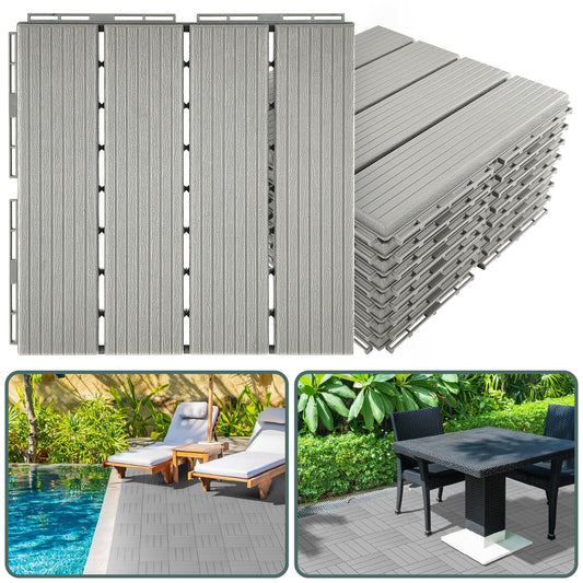 D&D Living 9 Pack Hard Plastic Interlocking Deck Tiles - 12"x12" Heavy Duty & Waterproof Patio Floor Tiles for All Weather. Patio Deck Tiles for Balcony Flooring, Porch & Poolside Outdoor Flooring