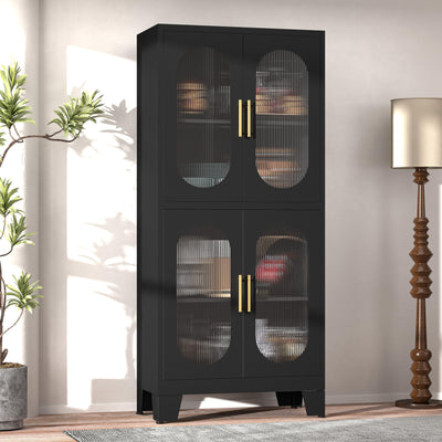 GAIOUS Black Kitchen Pantry Cabinet, Pantry Storage Cabinet with Acrylic Glass Doors and Adjustable Shelves, Metal Storage Cabinet for Kitchen,
