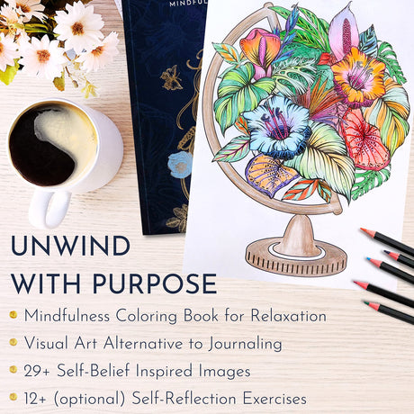 RYVE Adult Coloring Book for Women - Mindfulness Coloring Book with Personal Growth Prompts - Coloring Book for Adults Relaxation, Coloring Book Adult, Mindfulness Gifts, Relaxation Gifts for Women RYVE