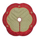 X.Sem Quilted Faux Silk Christmas Tree Skirt, Holly Leaves Embroidery Border - 50-Inch ONGLYP