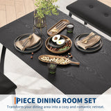 GarveeHome Dining Table Set for 4, Sturdy Wooden Kitchen Table with Chamfer Design and Metal Legs, Upholstered Bench & 2 Classic Dinner Chairs, Kitchen and Dining Set for Home Dinner, Party, Black GarveeHome