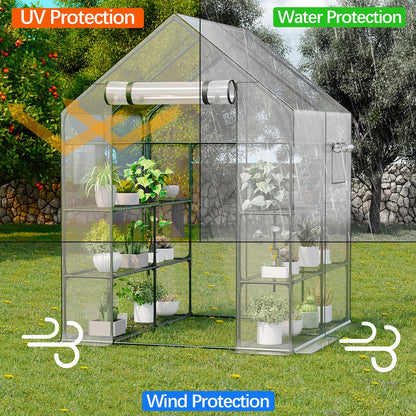 CEBOLAN Walk in Greenhouse, 56x56x77 Waterproof Green Houses for Outside, Portable Greenhouses for Outdoors with Roll-Up Zipper, Greenhouse for Indoors - 12 Shelves Walk-in(6.4x4.7x4.7FT) - WoodArtSupply