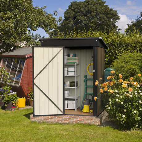 Flamaker Storage Shed Waterproof Metal Garden Shed with Lockable Door Utility Tool Shed Outdoor Storage for Backyard, Patio and Lawn (5 x 3 FT) Flamaker