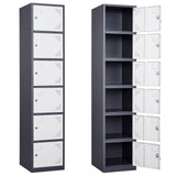 SISESOL Metal Locker Storage Cabinet with Doors and Shelves Metal Lockers with 6 Doors,71" Lockable Small Locker Storage Cabinet for Employees,School, Office, Home, Gym(White/Grey) SISESOL
