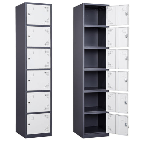 SISESOL Metal Locker Storage Cabinet with Doors and Shelves Metal Lockers with 6 Doors,71" Lockable Small Locker Storage Cabinet for Employees,School, Office, Home, Gym(White/Grey) SISESOL