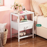 Huuger Nightstand Set of 2, Night Stand with Fabric Drawer, Mesh Shelf, Side Table with Storage, Fabric Drawer Dresser, Open Shelf, Metal Frame, Bedroom, White Huuger