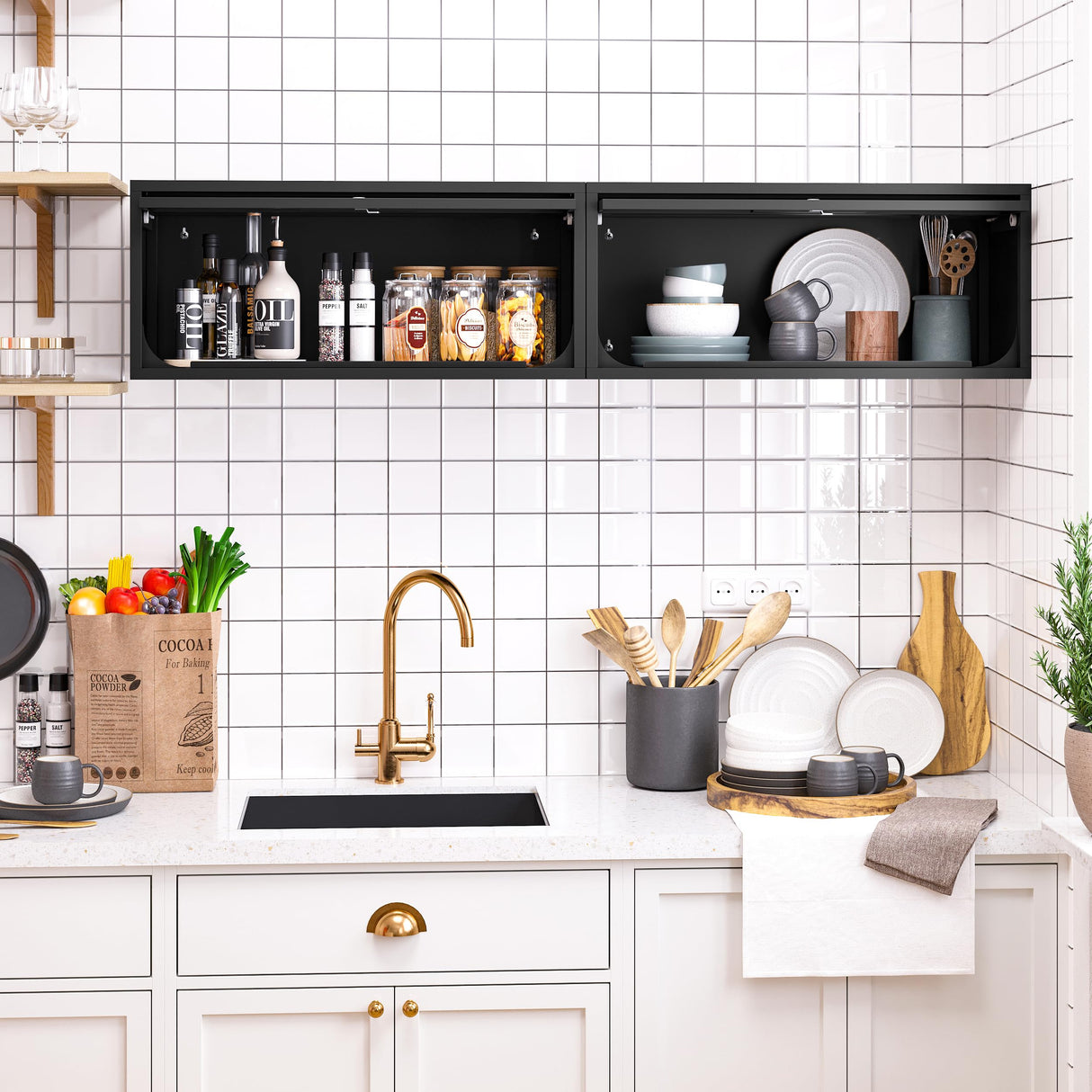 BYNSOE Metal Wall Storage Cabinet with Lock 1 Shelving Garage Storage Cabinet with Flip-Up Door Hanging Garage Cabinet for Kitchen Home Workshop,Assembly Required (Black, 13.7''H) BYNSOE