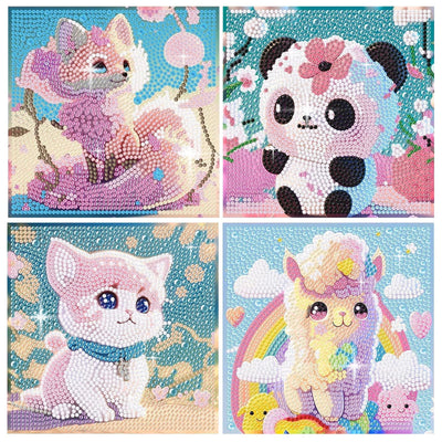 PERFECTSIGHT Cute 5D Diamond Art Kits, Kawaii DIY Painting Art for Adults Teen, 4 Pack Diamond Arts and Crafts Sets, Big Gem Full Drill Diamond Dots for Women (Panda+Kitty+Alpaca+Fox)