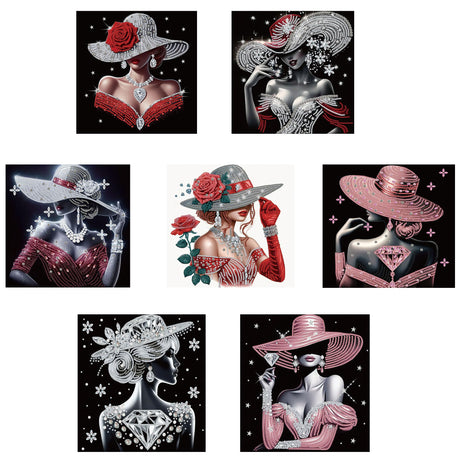 KUFWKEY 7PCS/Set 11.8x11.8 inch,Elegant Woman Diamond Art Kits for Adults,5D DIY Special Shape Crystal Partial Diamond Painting Kits,Mosaic Sparkling gem Art,Home Decor No Frame KUFWKEY