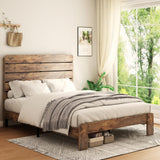 SAMTRA Wooden Queen Size Bed Frame with Headboard, Rustic Farmhouse Platform Bedframe with Wood Slat Support, Sturdy and No Noise, Easy Assembly, Light Brown SAMTRA