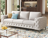 VanAcc Modern Sofa, 92 inch 3 Seater Sofa with Stylish Thick Armrest, Upholstered Button Tufted Couch for Living Room, Apartment, Linen Beige Oversized Couch VanAcc