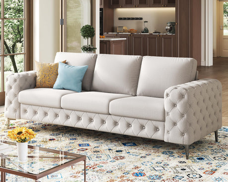 VanAcc Modern Sofa, 92 inch 3 Seater Sofa with Stylish Thick Armrest, Upholstered Button Tufted Couch for Living Room, Apartment, Linen Beige Oversized Couch VanAcc
