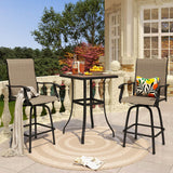 PHI VILLA Patio Bar Table, Outdoor Bar Height Bistro Table with Wooden-Like Table Top & Metal Frame, Brown PHI VILLA